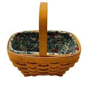 Longaberger Handwoven Basket With Handle & Fabric Liner Dresden Ohio USA Holiday